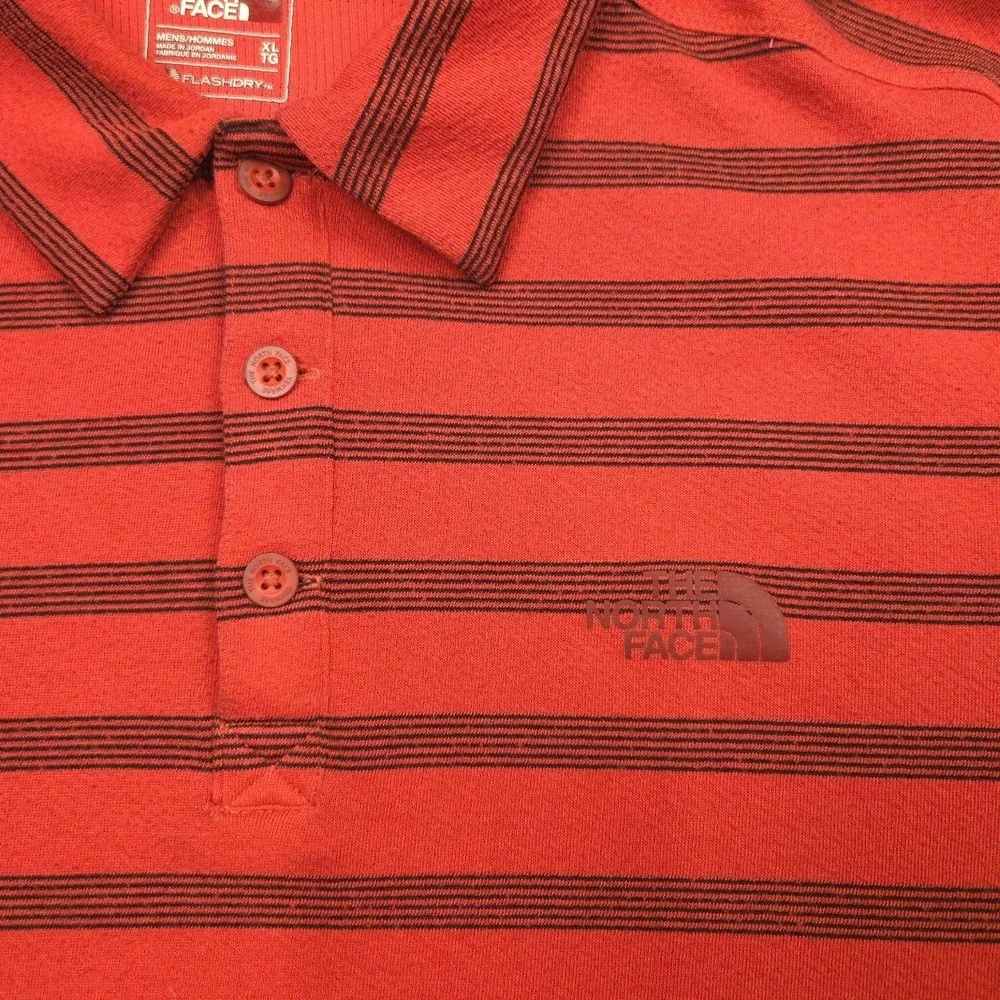 The North Face Polo Shirt Mens XL Red Striped Short Sleeve FlashDry Golf